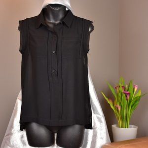 Akira Sheer Black Sleeveless Button Blouse
